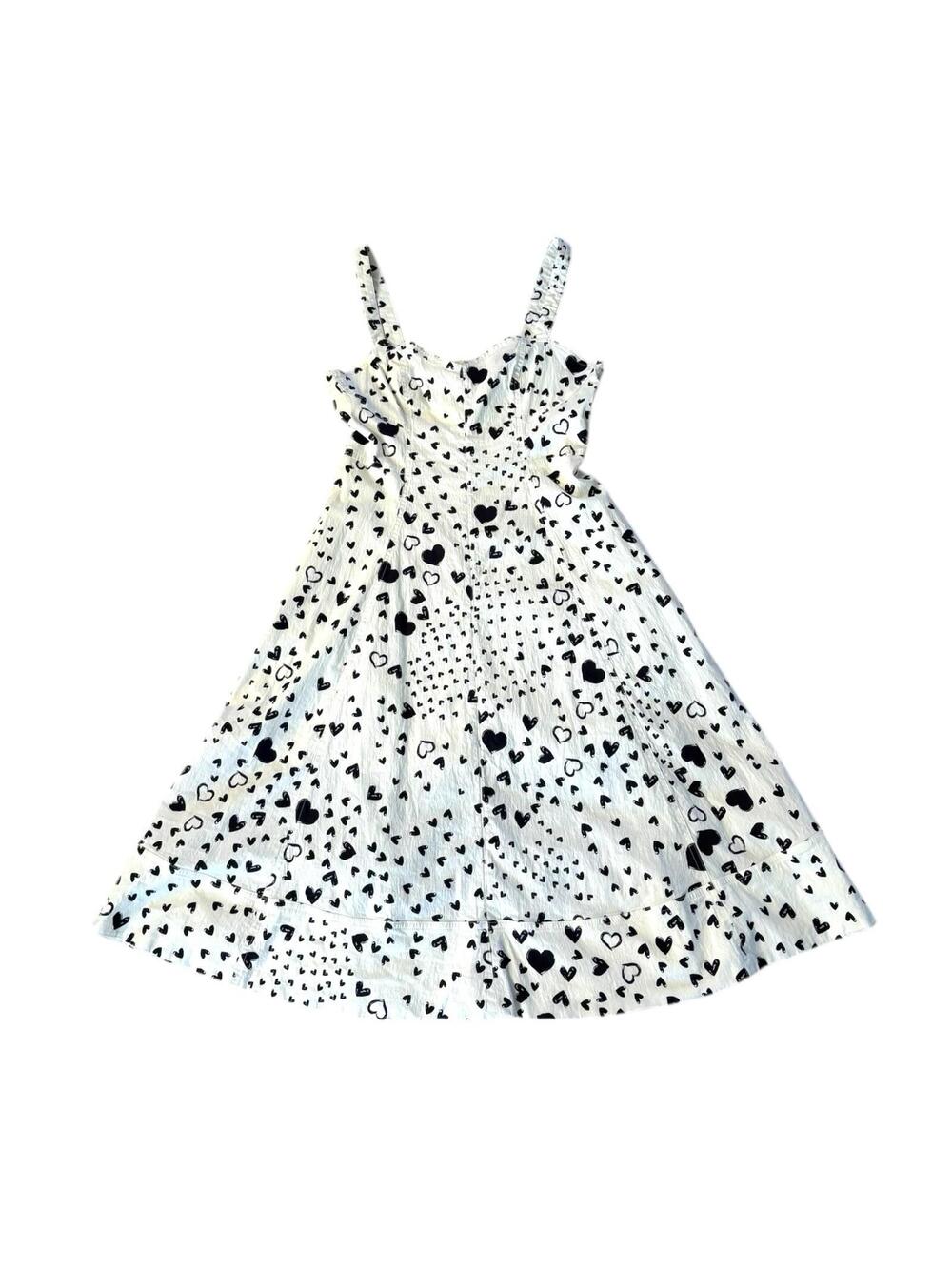 Avec Les Filles White Black Heart Print Dress Size 12 Fit & Flare